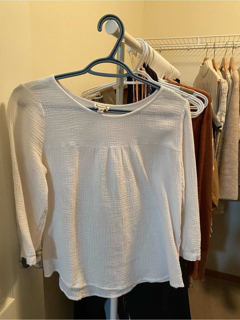 mo:vint New York 100% Cotton Gauze Flowy Peasant Blouse White Small
